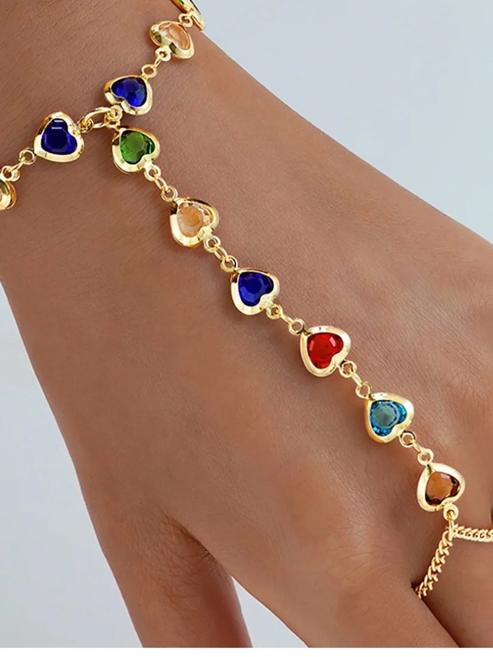 Multicolor Heart Gem Gold Bracelet - Women's Jewelry